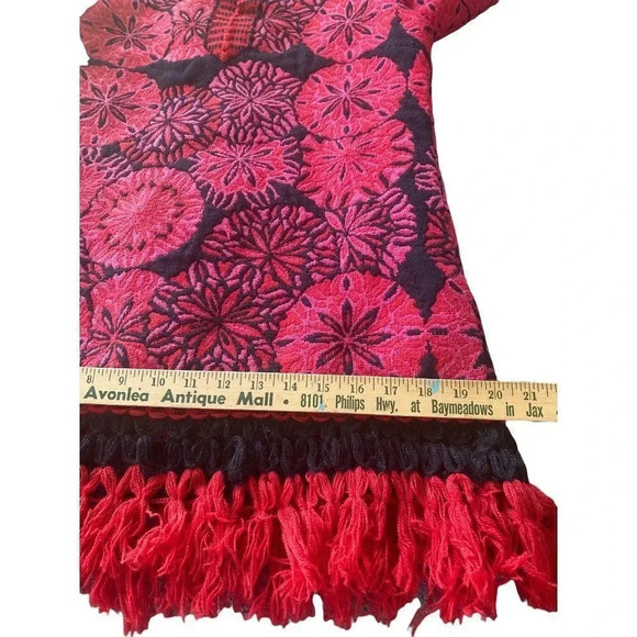 Hand-Made Artisan Crafted Micro Embroidered Red & Black Fringed Tunic Dress - Picture 14 of 16